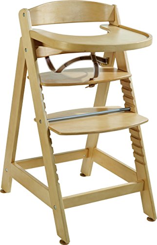 Trona evolutiva roba 'Sit Up MAXI', trona de madera extra grande con bandeja y aro de seguridad, utilizable como trona y silla juvenil, acabada en madera natural.