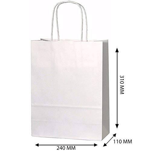 Twisted Paper Gift Bags 11 Bolsas Pequeñas L 31 Cm x W 24 Cm x D 11 Cm Asas retorcidas Bolsas de Regalo Bolsas Kraft Bolsas para Fiestas - Elija su Color (Blanco)
