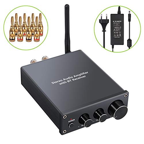 Amplificador Audio Estereo con Receptor Bluetooth 4.2 Soporta aptX Mini Amplificador HiFi Clase D Amp Digital Amplifier 2 Canales con Control de Bajos y Agudos para Altavoces Pasivos 50W + 50W