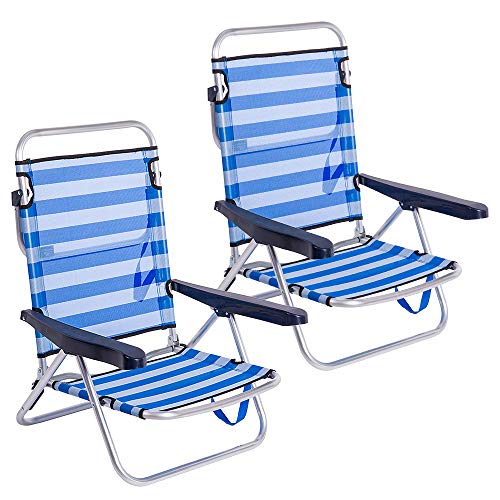 LOLAhome Pack de 2 sillas de Playa Convertibles en Cama de Aluminio y textileno (Azul y Blanco)