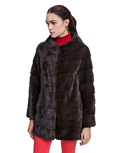 PIELES SAINT GERMAIN COUTURE Abrigo de visón marrón con Cuello de Barco para Mujer I Alta Peletería I Abrigo de Pelo Natural