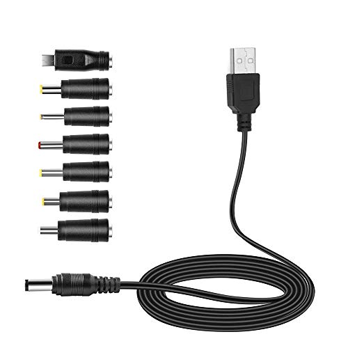 TAIFU+ Adaptador Cable convertidor Cargador Conector USB DC a 5.5 * 2.1mm con 7 Puntas 2.5 * 0.7/3.5 * 1.35/4.0 * 1.7/4.8 * 1.7/5.5 * 1.7/5.5 * 2.5/Micro USB para Tableta,Samsung teléfono,Altavoz JBL