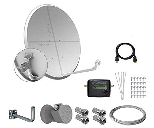Tecatel Kit parabólica 60 cm, Soporte, LNB Universal, Cable, Conectores, Grapas, Bridas y buscador (37,5 Metros)