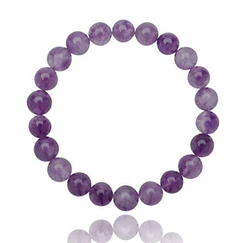 Unique pulsera de perlas Amatista violeta 8mm grado AAA banda elástico One Size Fits All 16cm para 20cm
