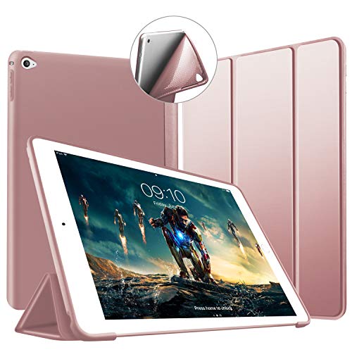 VAGHVEO Funda iPad Air 2, Ligera Silicona Soporte Smart Cover [Auto-Sueño/Estela], Cubierta Trasera de TPU Suave Cáscara para Apple 9.7 Pulgadas iPad Air 2 (Modelo: A1566, A1567), Oro Rosa