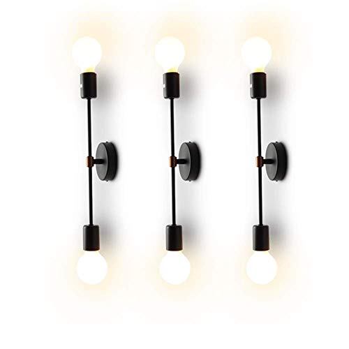 XIHOME Minimalista Negro 2 luces LED Lámpara de pared arriba/abajo Lámpara de interior, 180 ° Ajustable, País rústico Loft Vintage Aplique de pared Adaptación Retro Cálidas lámparas Edison E27 Máx.