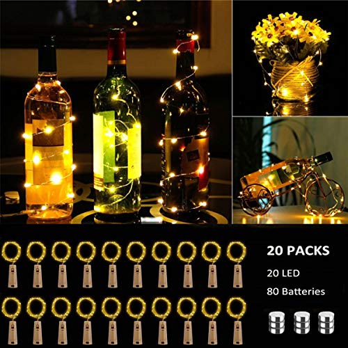 BACKTURE Luz de Botella [20 Pack], Guirnaldas Luminosas Botellas de Vino Luces, 2M 20 LED Bombillas Decoración de Luces para Boda, DIY Fiesta, Adornos de Navidad - Blanco Cálido (20 pack)