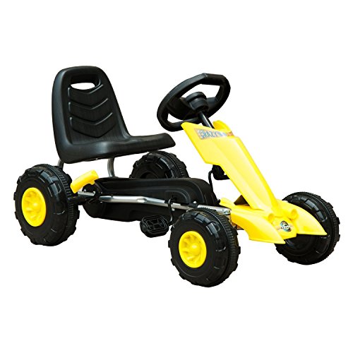 HOMCOM Go Kart Coche de Pedales Deportivo de Acero con Frenos para Niños de 3-5 Años 88x51x48cm Color Negro y Amarillo