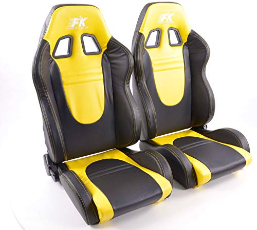 Par de asientos deportivos ergonómicos de cuero artificial Racecar, color negro y amarillo
