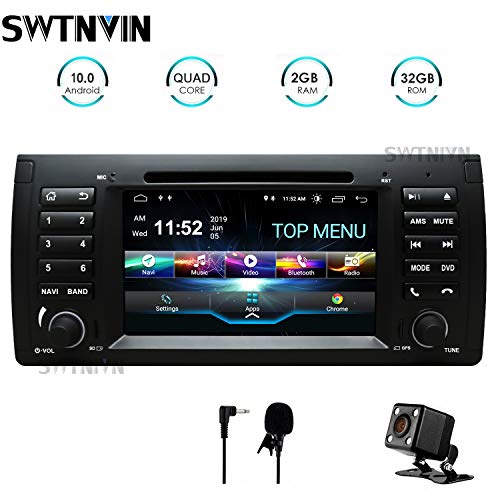 SWTNVIN Android 10.0 Coche Audio Cabezal estéreo se Adapta a BMW E39 Reproductor de DVD Radio 7 Pulgadas HD Pantalla táctil navegación GPS con Bluetooth WiFi Volante Control 2GB + 32GB