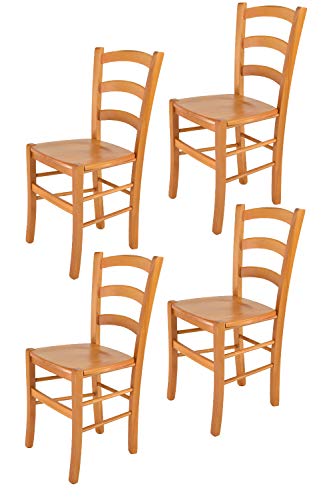 Tommychairs sillas de Design - Set 4 sillas Modelo Venice para Cocina, Comedor, Bar y Restaurante, con Estructura en Madera Color Miel y Asiento en Madera