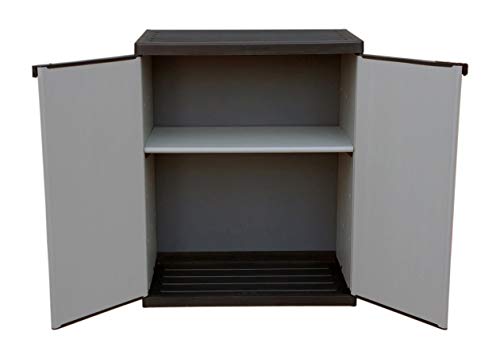 Adventa - Armario bajo de Resina con estantes de 2 Puertas (Interior/Exterior), Gris Negro, 68 x 39,5 x 85 cm