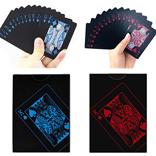 JIACUO 2 Barajas de Cartas de póker Impermeables Naipes de plástico PVC Juegos de Fiesta Azul + Rojo