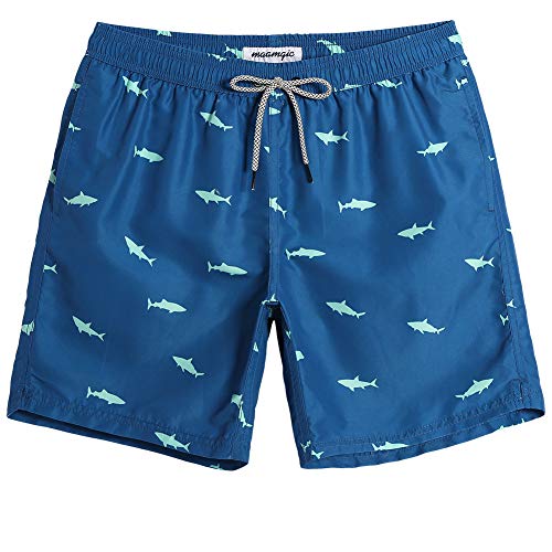 MaaMgic Trajes de baño para Hombres Bañador para Vacaciones en la Playa Secado rápido Piscina Nadar Azul Tiburón M