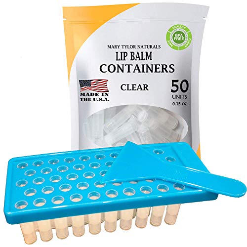 Mary Tylor Naturals Bálsamo labial de contenedores kit con bandeja de relleno y de la espátula, libre de BPA, incluye 50 Clear Lip Balm recipientes con tapas de (0.15 onzas)