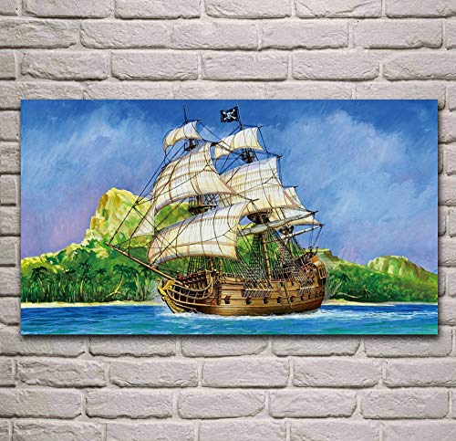 NOVELOVE Imagen de Arte de Pared Barco Pirata Cisne Negro Galeón Impresión de póster Lienzo Pintura Regalo sin Marco 50 * 70 cm
