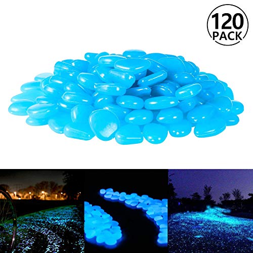 PAMIYO 120 pcs Piedras Luminosas Artificiales Piedras Fluorescentes Decorativas Exteriores Brilla en Oscuridad para Jardín Pecera y Acuario