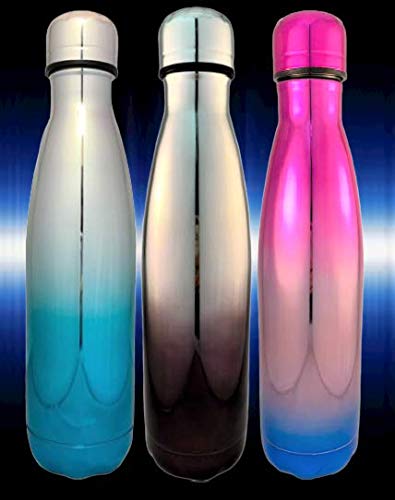 PIPPIT Botella de Agua de Acero Inoxidable 500 ml, aislada al vacío, Doble Pared, Cromo Azul/Plateado, 500 ml