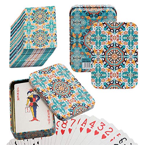 PracticDomus Set de 2 Barajas de Cartas de Póker en Estuche Metálico, Diseño de Giordano di Ponzano. Colección Vintage