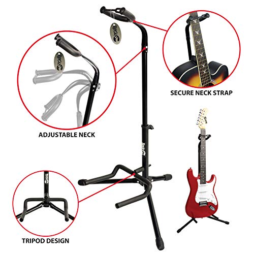 RockJam Soporte de guitarra vertical universal para todas las guitarras, Soporte de guitarra clásica, acústica, eléctrica y baja