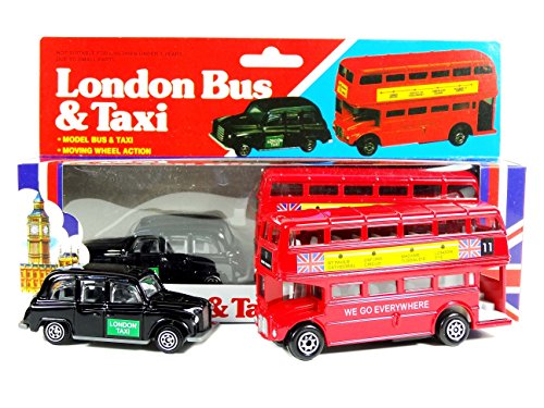 TB El Rojo de Londres Autobús de Dos Pisos y Negro Modelo Taxi Die Cast con el Movimiento de Las Ruedas (Pequeño)