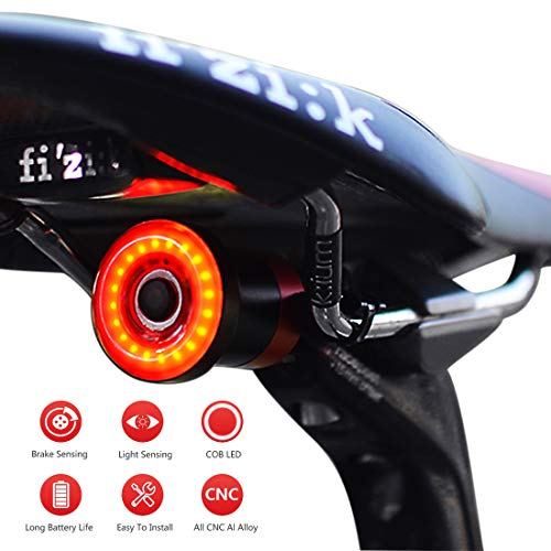 1 one enjoy Luz de Cola para Bicicleta Inteligente Ultra Brillante, luz de Bicicleta Recargable, Encendido/Apagado automático, Luces de Bicicleta LED Impermeables IPX6 (Black)