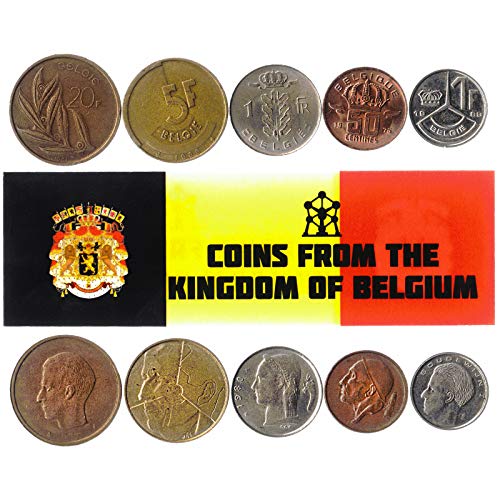 5 Monedas Diferentes - Moneda extranjera Vieja y Coleccionable de Bélgica para coleccionar Libros - Conjuntos únicos de Dinero Mundial - Regalos para coleccionistas