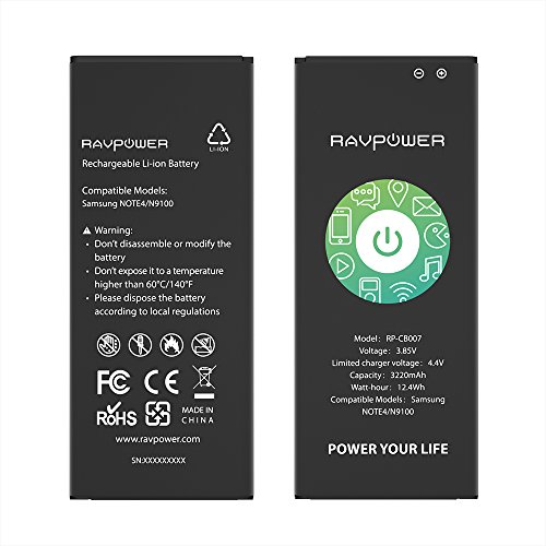 Batería Note 4 3220mAh RAVPower Batería de Li-Ion Respuesto Bateria para Samsung Note4 con NFC 3.85V 12.40Wh