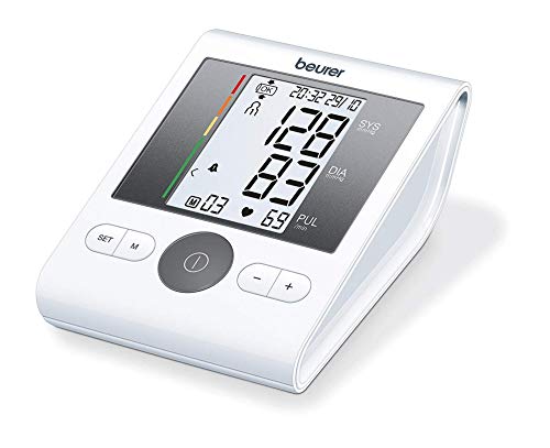 Beurer BM28 - Tensiometro de brazo, para tomar la presión arterial, con indicador de arritmia, pantalla clara, 2 horas alarma ajustable, manguito universal, memoria 4 x 30 mediciones, color blanco