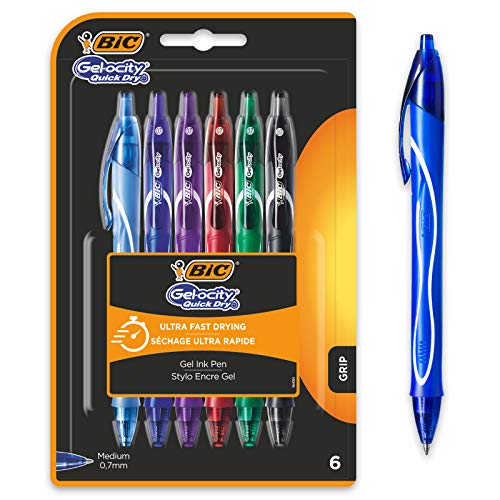 BIC Gel-ocity Quick Dry - Blíster de 6 unidades, bolígrafos de Gel, colores surtidos