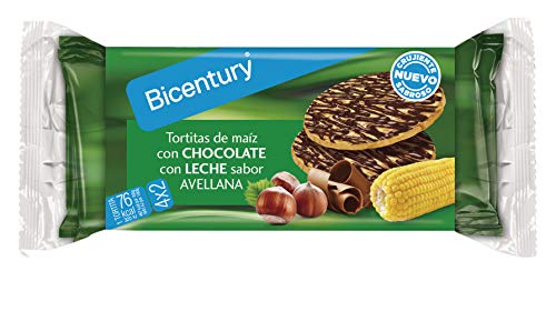 Bicentury - Nackis - Tortitas De Maíz con Chocolate con Leche Sabor Avellana - 4 paquetes de 2 tortitas