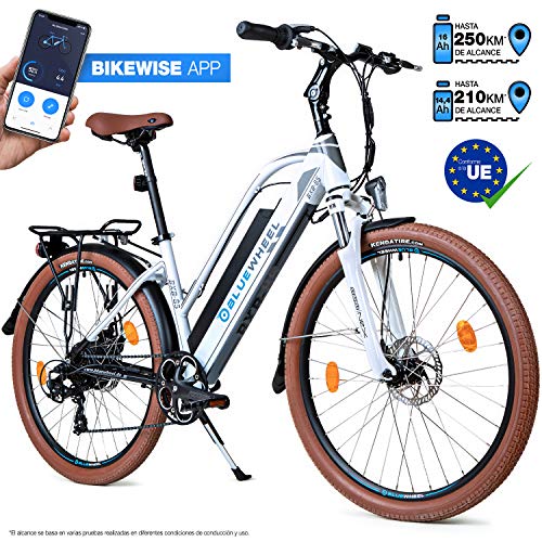 Bluewheel Bicicleta eléctrica de Mujer de 26 Pulgadas, 14,4/16Ah - Marca de Calidad Alemana - Pedales de conformidad con la UE, Motor de 250W, batería Iones de Litio- e-Bike BXB85-7 Cambios Shimano