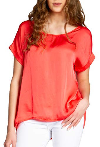 Caspar BLU017 Blusa Camiseta de Verano Elegante para Mujer de Rayon y Viscosa, Talla:XS/S, Color:Coral