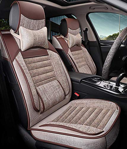 Compatible con la piel delantera y trasera universal y el cojín del asiento del coche de seda del hielo para BMW Honda Toyota antirresbaladizo ante el cojín de asiento universal trasero,Beige