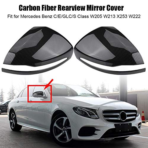 Cubierta de espejo lateral - 1 par de cubierta de espejo retrovisor de fibra de carbono para Mercedes Benz C/E/GLC/S Clase W205 W213 X253 W222.
