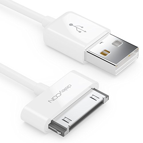 deleyCON 1m 30-Pin USB Cable Dock Connector Cable de Sincronización Cable de Carga Cable de Datos Compatible con iPhone 4s 4 3Gs 3G iPad iPod - Blanco