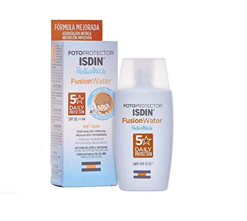 Fotoprotector ISDIN Fusion Water Pediatrics SPF 50 - Protector solar facial para niños, Hidratación intensa, Absorción inmediata, No irrita los ojos, Apto para piel atópica, 50 ml