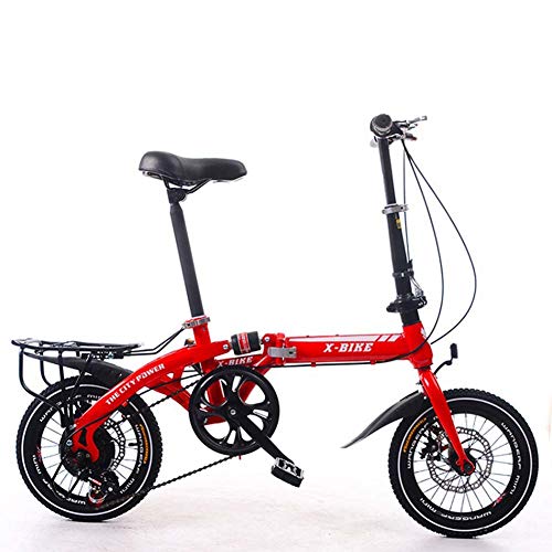 Grimk 16 Pulgadas Plegable De Aluminio Bicicleta De Paseo Mujer Bici Plegable Adulto Ligera Unisex Folding Bike Manillar Y Sillin Confort Ajustables,7 Velocidad,Capacidad 120kg,Red,16inches