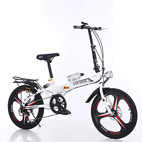 Grimk Bicicleta Plegable Unisex Adulto Aluminio Urban Bici Ligera Estudiante Folding City Bike con Rueda De 20 Pulgadas,Manillar Y Sillin Confort Ajustables,6 Velocidad,Capacidad 140kg,White