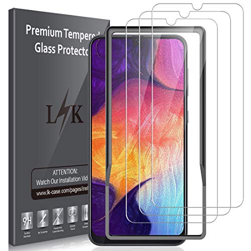 LK Protector de Pantalla para Samsung Galaxy A50 Cristal Templado, [3 Paquetes] [9H Dureza] [Equipado con Marco de posicionamiento] [Resistente a Arañazos] Vidrio Templado Screen Protector Pantalla
