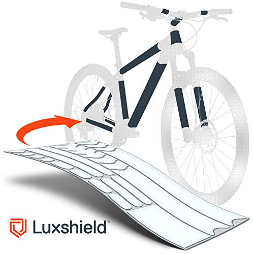 Luxshield Película Protectora de Pintura para Bicicleta de Montaña, BMX, Carretera, Trekking, etc. - Conjunto para Cuadro de 21 Piezas contra Golpes de Piedras - Transparente y Autoadhesivo