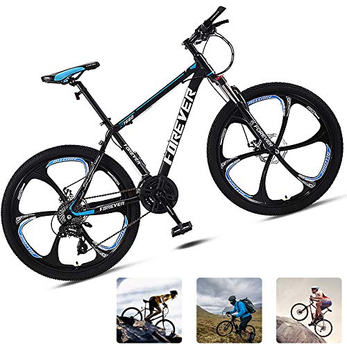 M-TOP 24'' Bicicleta De Montaña Hombre Delantera Suspensión, Mountain Bike BTT De Carbono Acero con Freno De Disco Mecánico,Azul,27 Speed