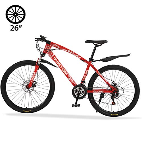 M-TOP Bicicleta de Montaña Rodada 26'', Bicicleta para Carretera 24 Velocidad de Carbon Acero, Delantero Suspensión, Doble Freno de Disco Mecánico,Rojo,30 Spokes