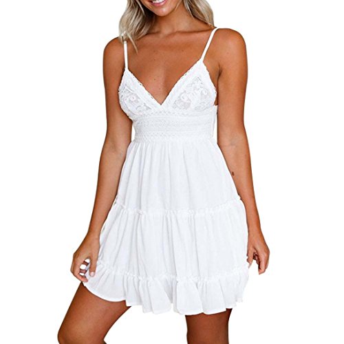Mini Vestido sin Espalda Mujeres Tops Blusa de Verano Vestido de Noche Blanco Vestidos Fiesta de Playa Xinantime (L, Blanco)