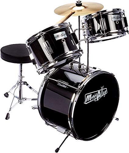 Music Alley Kit de 3 piezas de tambor secundaria para los niños con platillos de batería del pedal de heces y los palillos del tambor metálico, color Negro