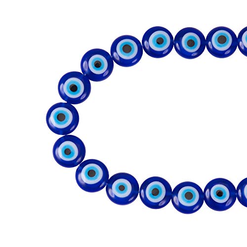 NBEADS 1 filamento (Alrededor de 38 Piezas) Azul Plano Redondo Mal de Ojo Hecho a Mano Lámpara de Cristal Cuentas Espaciador Cuentas para Pulseras Collar bisutería