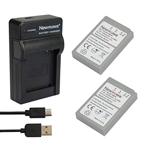Newmowa BLS-5 Batería (2-Pack) y Kit Cargador Micro USB portátil para Olympus BLS-5, BLS-50, PS-BLS5,Olympus OM-D E-M10,Pen E-PL2,E-PL3,E-PL5,E-PL6,E-PL7,E-PL8,E-PM2