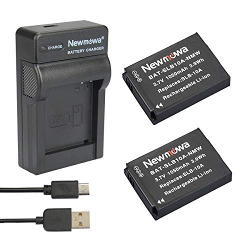 Newmowa SLB-10A Batería (2-Pack) y Kit Cargador Micro USB portátil para Samsung SLB-10A, JVC BN-VH105 y Samsung ES50, ES55, ES60, EX2F, HMX-U10, HMX-U20, HZ10W, HZ15W