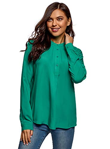 oodji Collection Mujer Blusa de Viscosa con Silueta en A, Verde, ES 38 / S