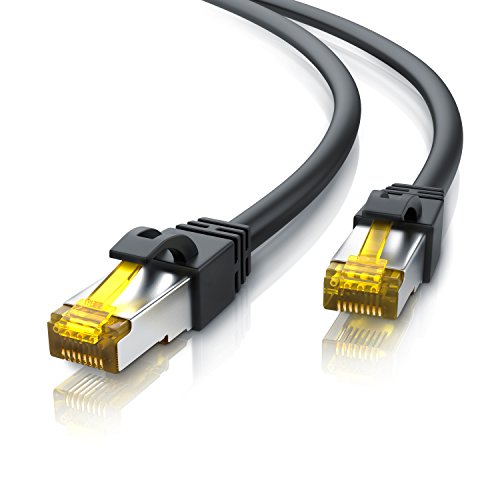 Primewire 30m Cable de Red Gigabit Ethernet Cat 7-10000 Mbit s - Cable de Conexión - Cable Cat.7 en Bruto con apantallamiento S FTP PIMF y Conector RJ45 - Punto de Acceso Switch Router Modem - Negro
